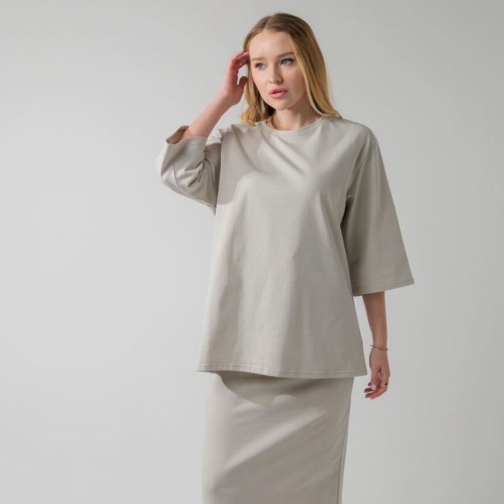 Gray Oversized Top and Skirt Set